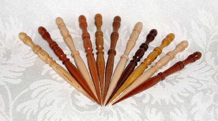 Turned; various woods, about 0.37" D x 5.5" L, $38.00 each 