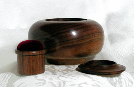 Walnut bowl with ring and pin cushion Example Only -- Not Available for Sal